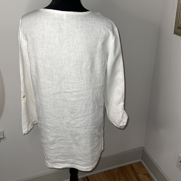 Ellen Tracy Company 100% Linen natural ivory tunic top Sz S lace up - Picture 7 of 11